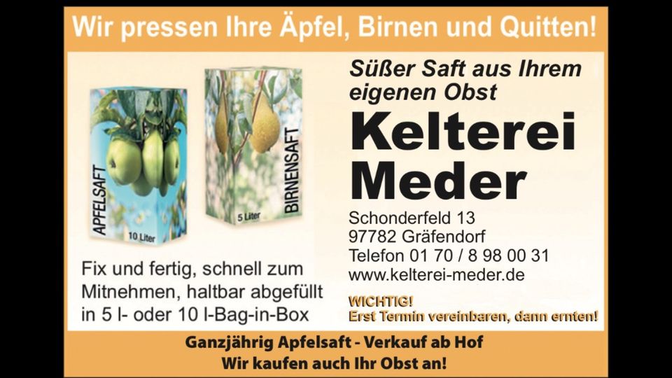 DirektSaft Apfelsaft Most Traubensaft Quittensaft Birne in Lohr (Main)