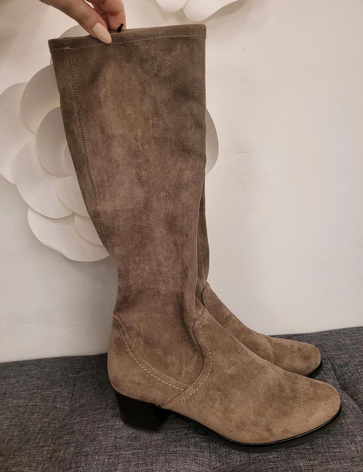 Caprice Stiefel 40 Braun Taupe Strech Boots Stiefeletten Velours in Gladbeck