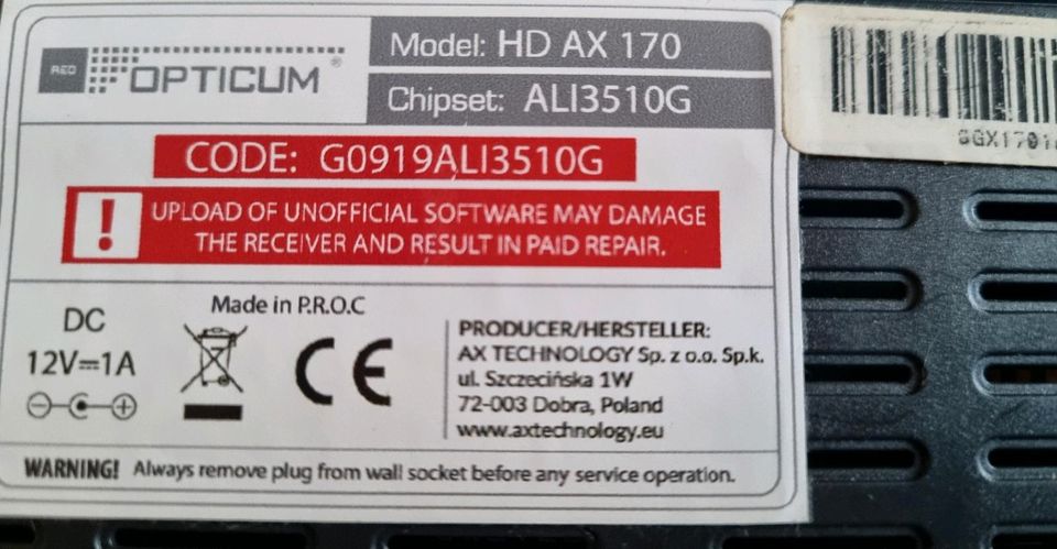 Sat receiver  opticum HD AX  170 in Bosbüll 