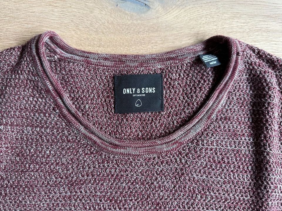 Only & Sons ❤️ Pullover Sommerpullover weinrot meliert M in Leipzig