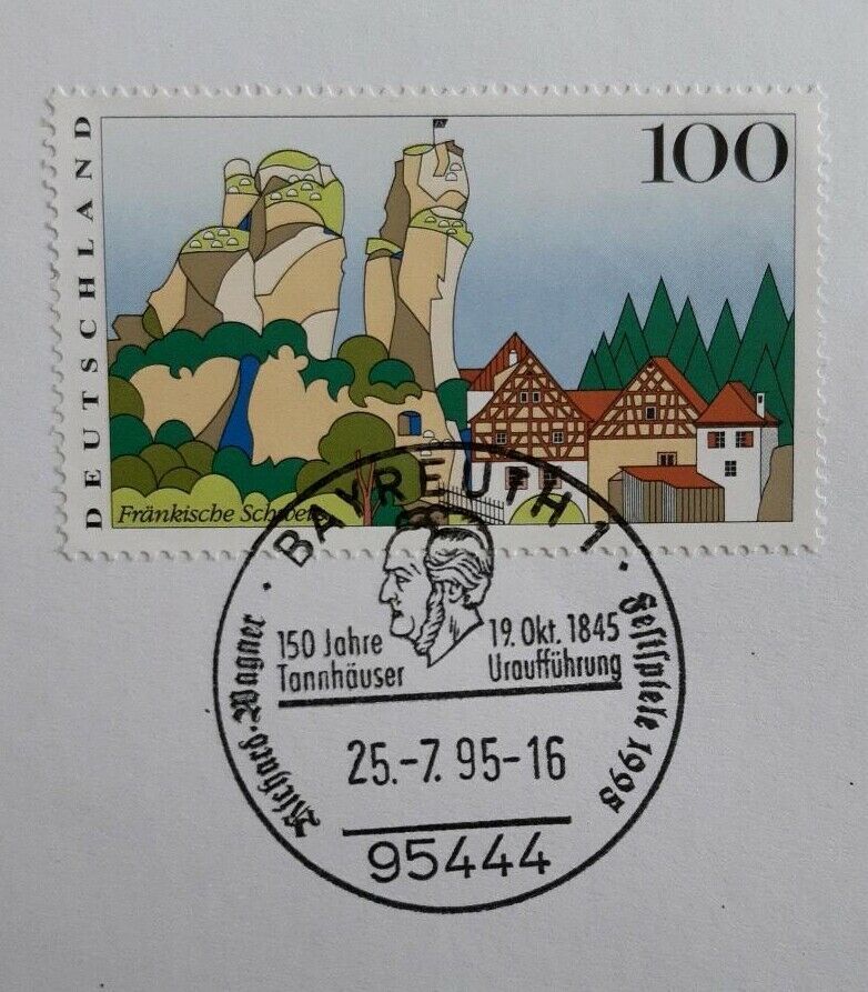 Briefmarke Fränkische Schweiz mit Jubiläumsstempel Richard Wagner in Bayreuth