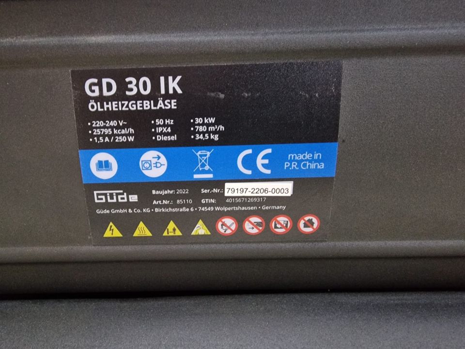 Güde Ölheizgebläse GD 30 IK 220V 30kW Heizleistung 250W in Fürstenau