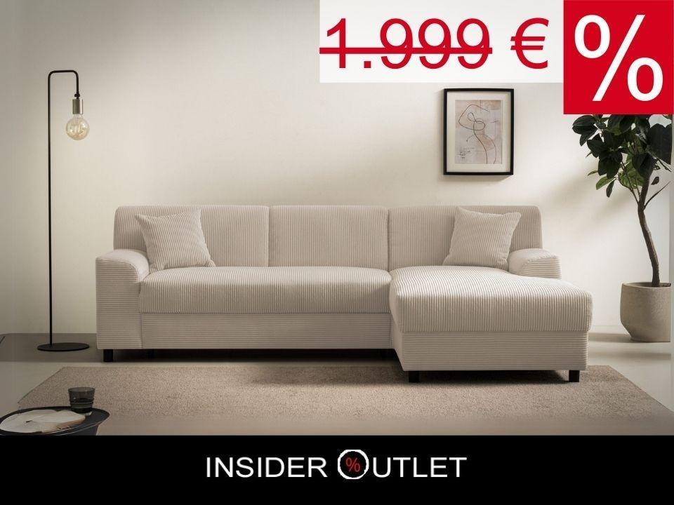 Kleines Ecksofa Cord Dunkel Beige Schlaffunktion Federkern 241cm in Köln