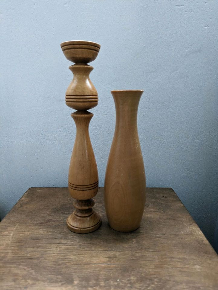 Kerzenständer Vase Retro Vintage Holz in Köln