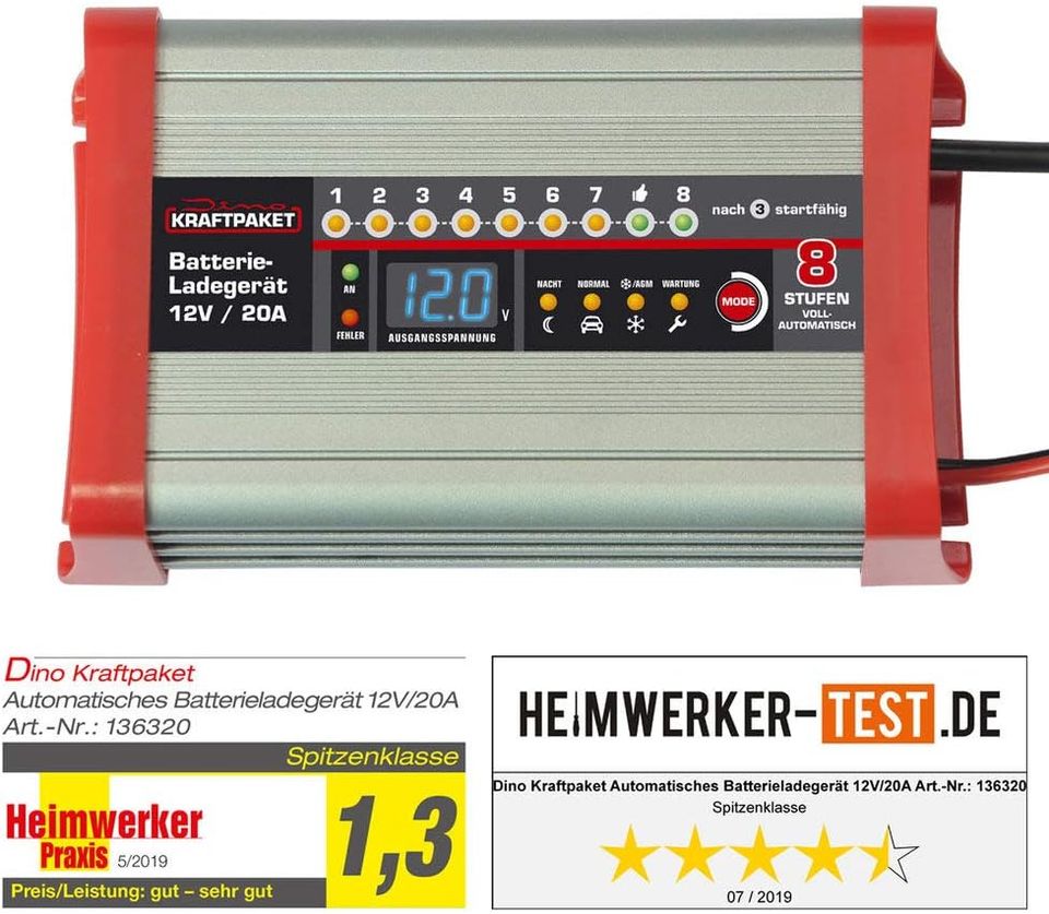 Dino KRAFTPAKET Intelligentes batterieladegerät mit Autobatterie