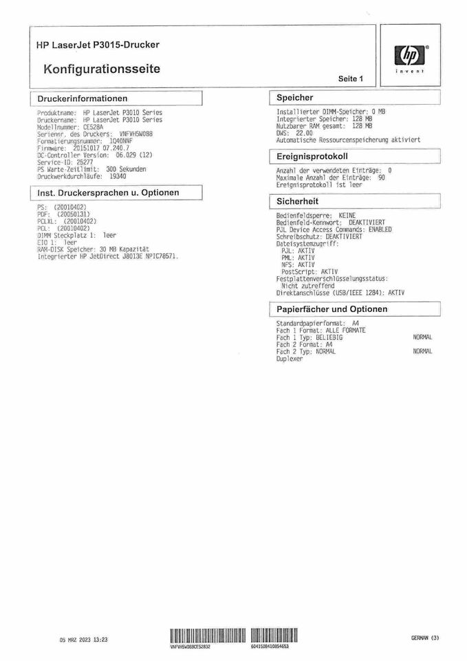 Drücker hp laserjet enterprise p3015dn gebraucht generalüberholt in Sohren Hunsrück