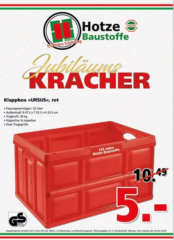 Hotze Kracher Jubiläumsangebot - Klappbox 32L nur 5 € !! in Köthen (Anhalt)