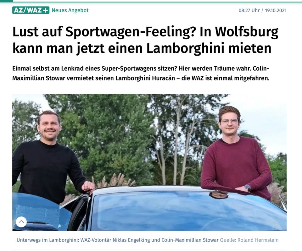 Lamborghini mieten | Sportwagen mieten! | Lambo Huracán | Audi R8 | Porsche 911 in Wolfsburg