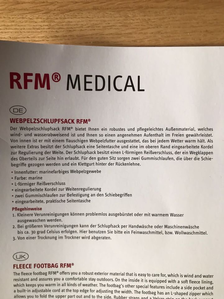 Schlupfsack Rollstuhl Webepelz RFM in Dortmund