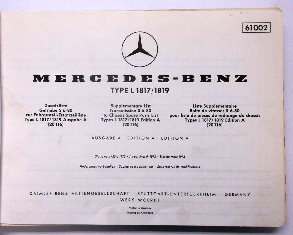 Original Mercedes-Benz Ersatzteilkatalog L 1817 / 1819 in Alfeld (Leine)