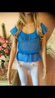 Transparente blaue Sommerbluse H&M Top Rüschen Vintage Humana xs Bayern - Berchtesgaden Vorschau