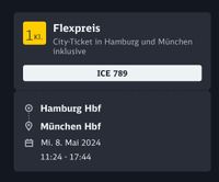 DB Ticket HH nach München Flex 1.Klasse und Cityticket Niedersachsen - Oldenburg Vorschau