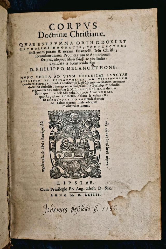 Philipp Melanchthon 1564, antikes Buch, Corpus Doctrinae Christin in Nürnberg (Mittelfr)