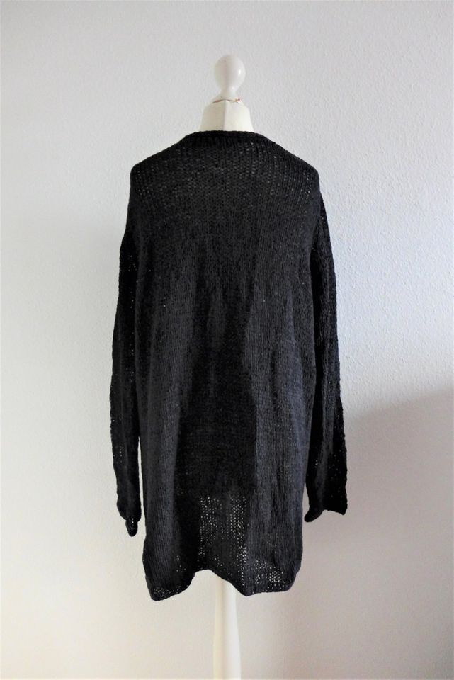 Oui Bändchengarn Long Strickjacke schwarz Gr. 42 L in München