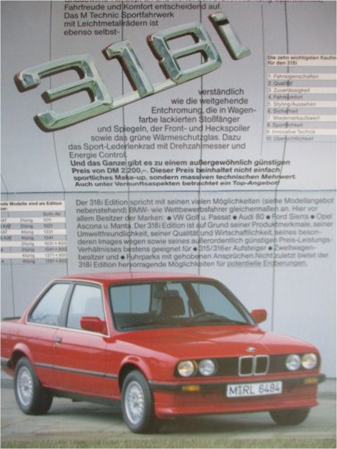 BMW Praxis Argumenter 11/1987 318i Edition E30 Katalog intern in Minden