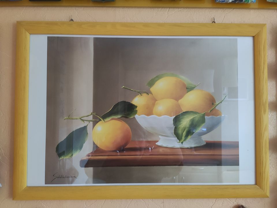 1 Bilderrahmen Holz 65x45 gelb mit Glas und Bild Zitronen in Berlin
