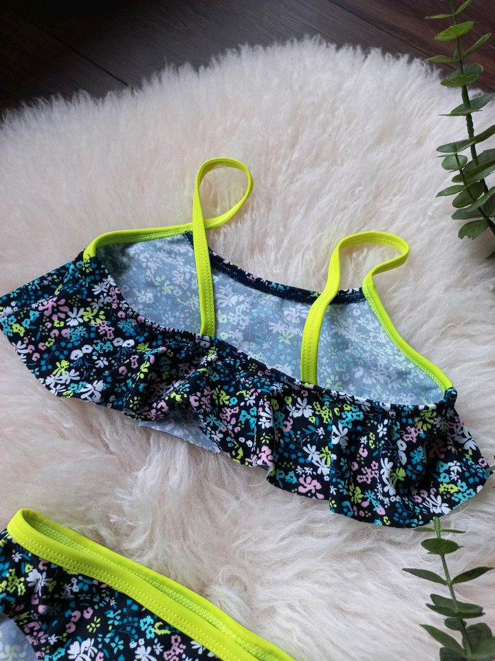 Bikini 98 104 ♡ Name It ♡ neon blau rosa geblümt Badeanzug in Ritterhude