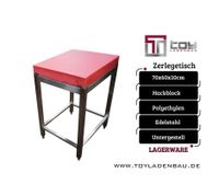 Hackklotz mit Edelstahlgestell, Hackblock, Kütük 70x60x10 cm, Metzgerei, Fleischerei, Polyethylen Platte, Metzgerblock, Kunststoff Schneidebrett, Untergestell, Arbeitsplatte, Zerlegetisch Nordrhein-Westfalen - Herne Vorschau