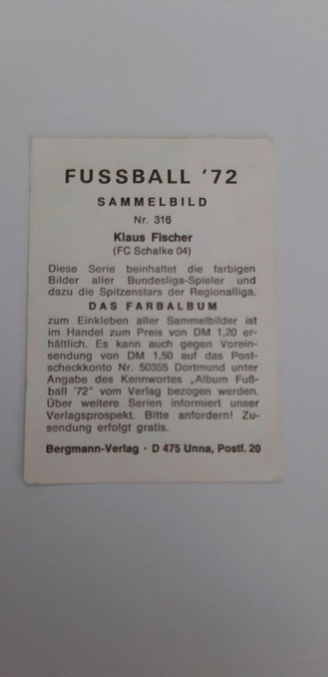 Sammelbild Fussball 1972 Klaus Fischer in Regensburg