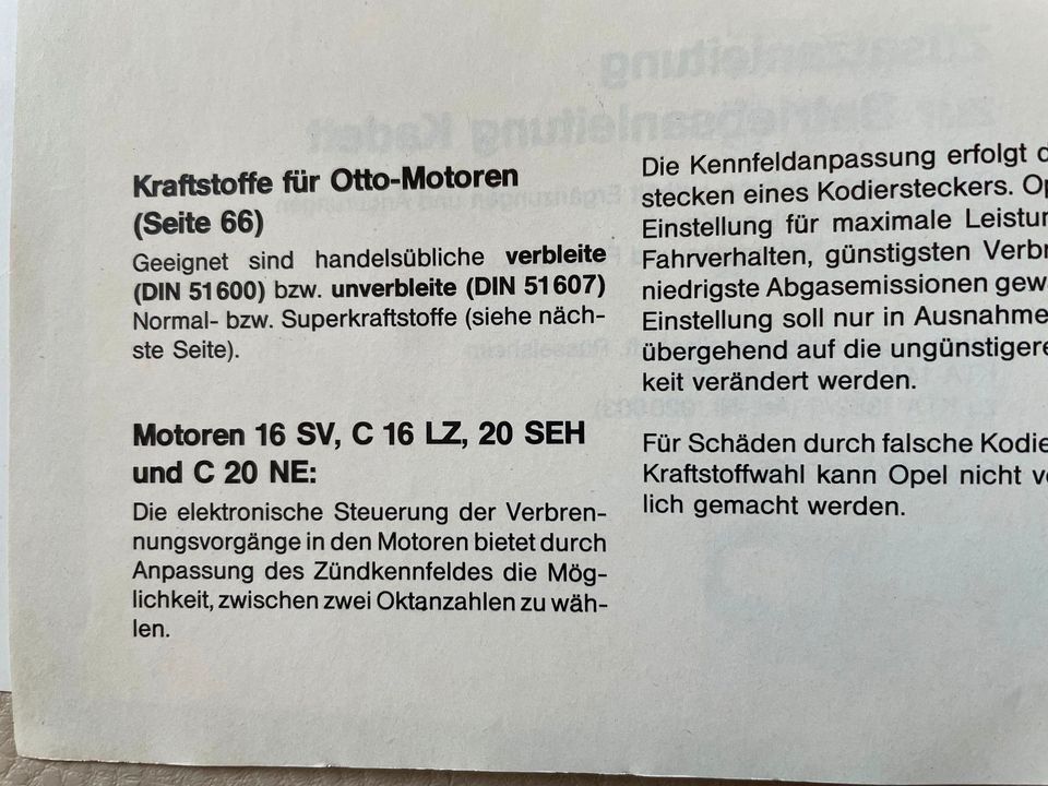 Opel Kadett Bedienungsanleitung in Klipphausen