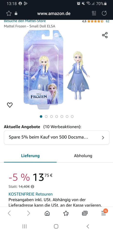 Mattel Disney Prinzessin kleine Puppe Elsa, OVP und NEU in Kaiserslautern