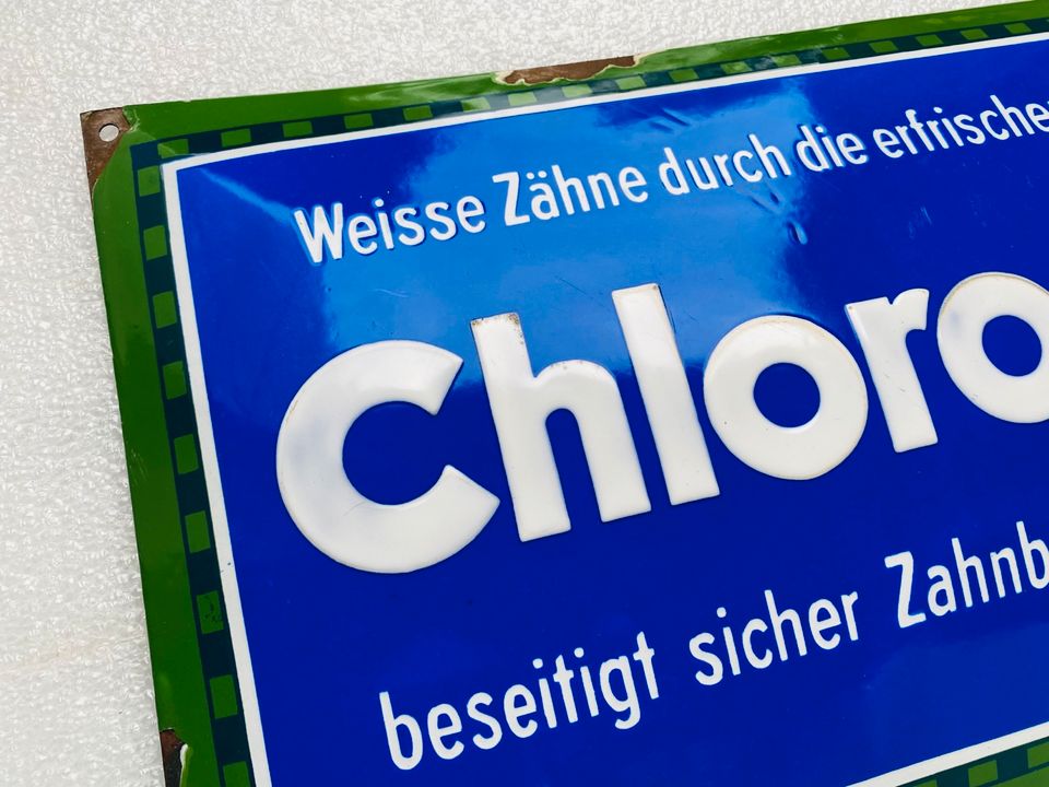 ‼️ EMAILSCHILD Chlorodont Zahnpasta Emailleschild um 1930 in Schiffweiler