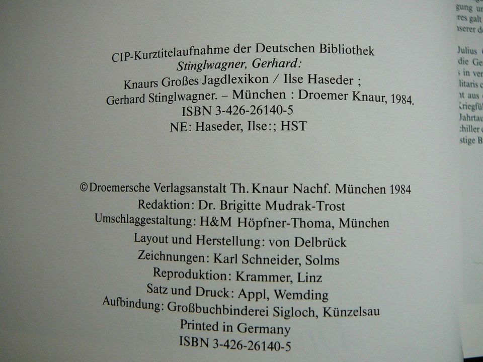 Knaurs Großes Jagdlexikon 3-42626140-5, Erstausgabe 1984 Jäger in Siegen