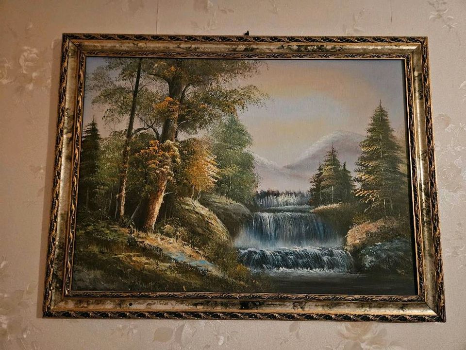 Vintage Gemälde Bild Wasserfall Bilderrahmen 80x60cm in Frankfurt am Main