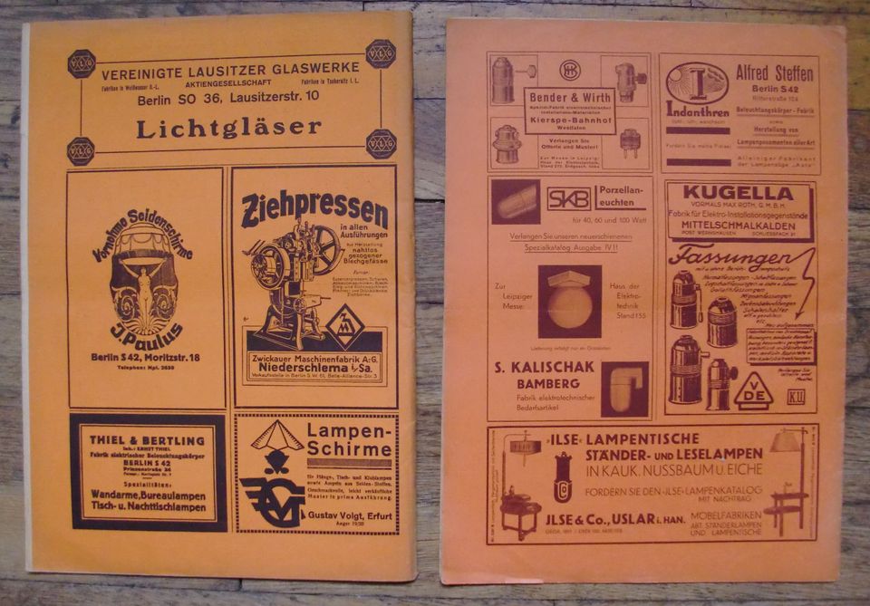 6 x Fachzeitschrift LICHT und LAMPE 1924 + 1933  >>SELTEN<< in Hainichen