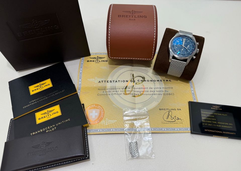 Breitling Transocean Chronograph Unitime Pilot Edelstahl Fullset in Vellmar