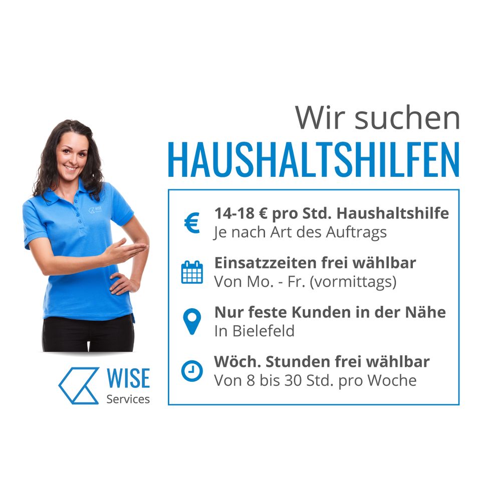 14-18 €/Std. + 0,30 €/km Haushaltshilfe, Stellenangebot, Nebenjob in Bielefeld