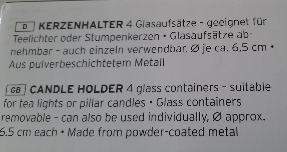 Deko Kerzenhalter neu mit 4 Glasaufsätzen in Mölln