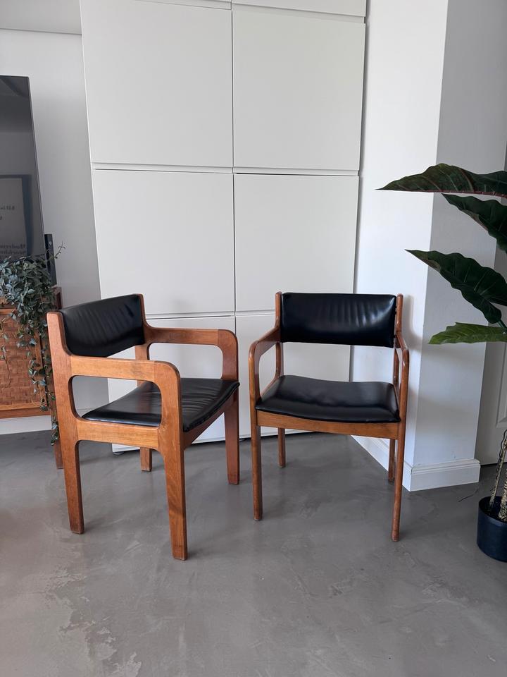 2x Danish Design Stühle Mid Century Lederstühle schwarz in Ostfildern
