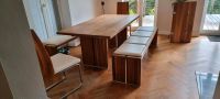 Massiver Holz-Esstisch mit 2 Bänken und 2 Stühlen in echtem Leder Bayern - Glonn Vorschau