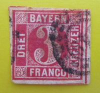 Altdeutschland ca.1865 "Bayern", 3 Kreuzer in rot, gestempelt Bayern - Höchstädt i. Fichtelgebirge Vorschau