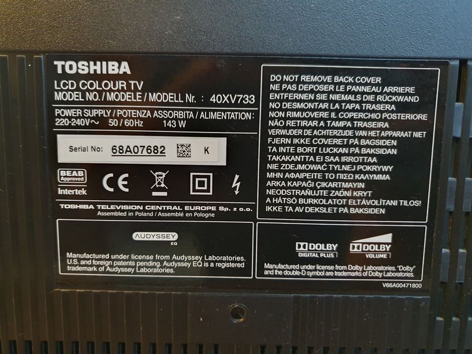 Toshiba Regza 40XV733, 40 Zoll, LCD, HDMI in Hambrücken