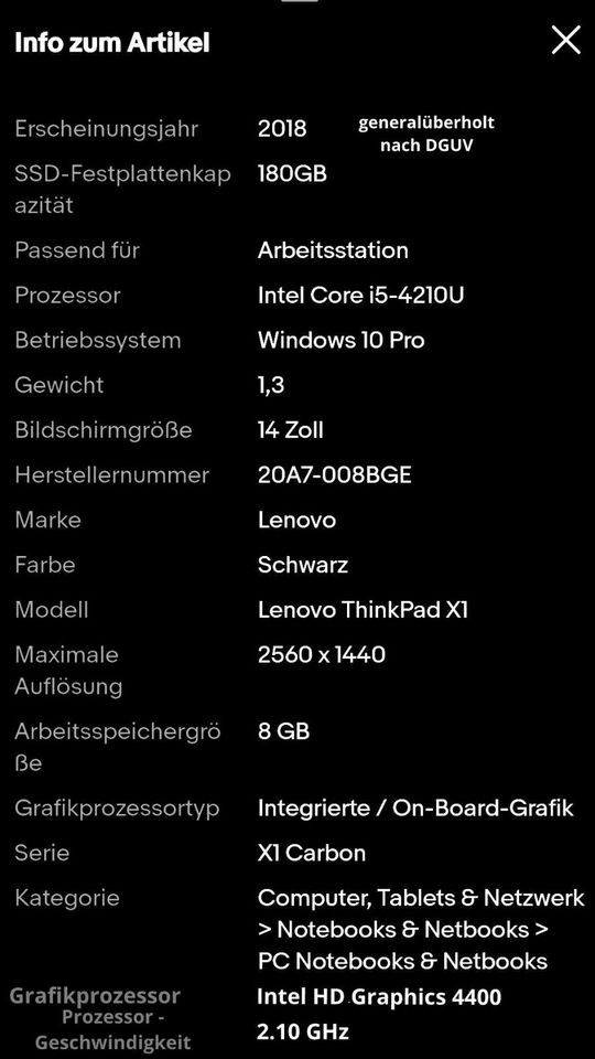 Laptop Ultrabook  Lenovo ThinkPad X1 Carbon / Ultrabook in Castrop-Rauxel