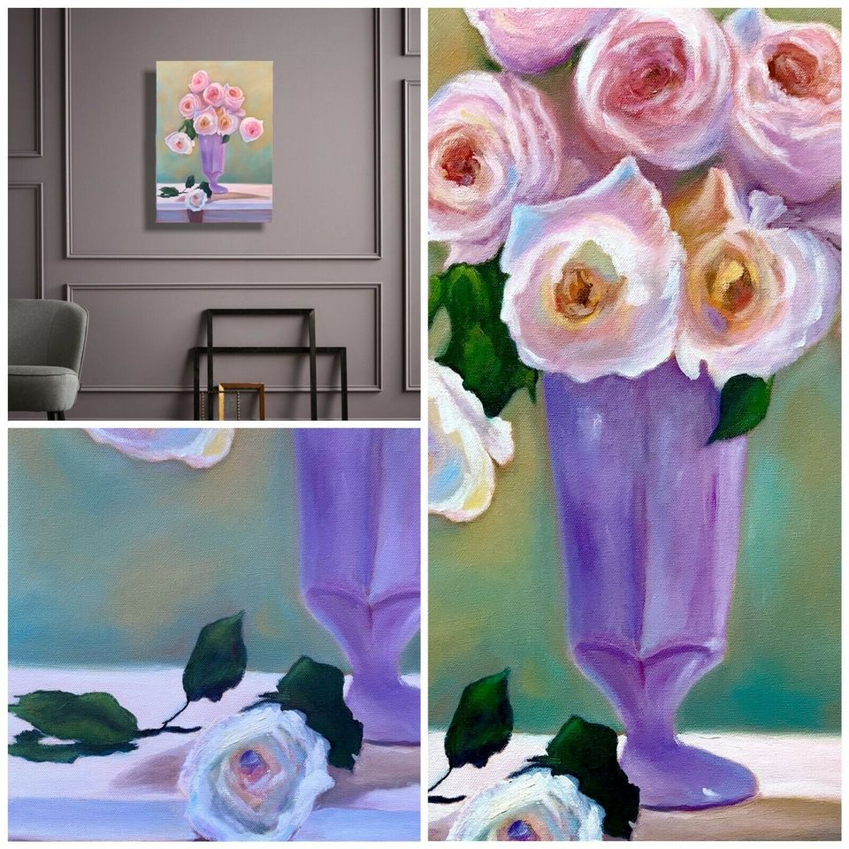 Ölgemälde «Rosen im Milchglas» 50x70cm - Unikat - handgemalt in Holzgerlingen