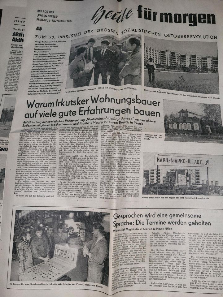 "Freie Presse" DDR-Zeitung vom 06. November 1987 in Chemnitz