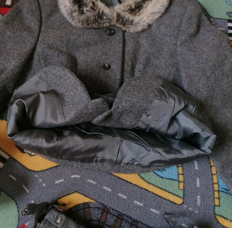 ❤️ NEUWERTIG ! Handmade Schurwolle Rock Blazer Kostüm Gr XS grau in Burkardroth