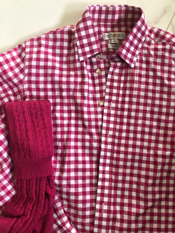 Almsach trachtenhemd Pink S mit Strickstrümpfe in Maxhütte-Haidhof