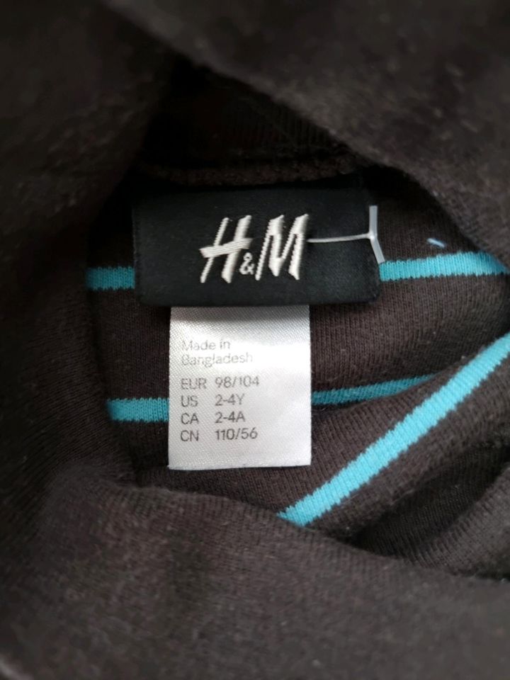 Rollkragen Langarmshirt H&M 98/104 Braun mit blauen Streifen in Rodenbach