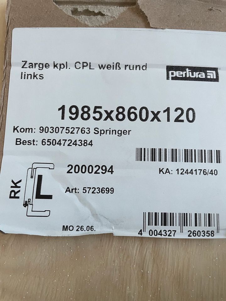 Zarge neu CPL weiß rund links pertura 1985×860×120 in Brandenburg - Ferch |  eBay Kleinanzeigen ist jetzt Kleinanzeigen