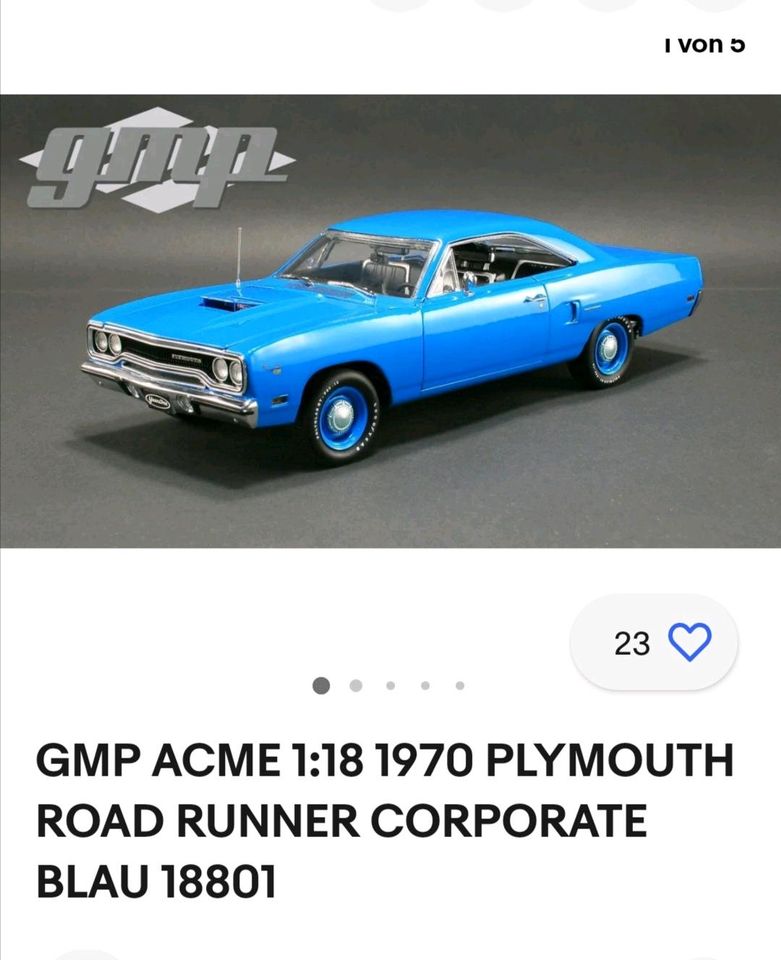 " Suche " GMP - 1970 Plymouth Road Runner ( blau )  M. 1:18 in Fulda