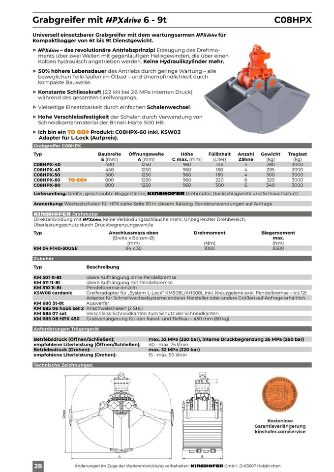 KINSHOFER C08HPX-60 Grabgreifer|Tiefbaugreifer|Zweischalengreifer in Kolbermoor