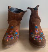 Stiefeletten 38 - cognac, Hippie, Boho, Blumen Stickereien Köln - Bocklemünd/Mengenich Vorschau