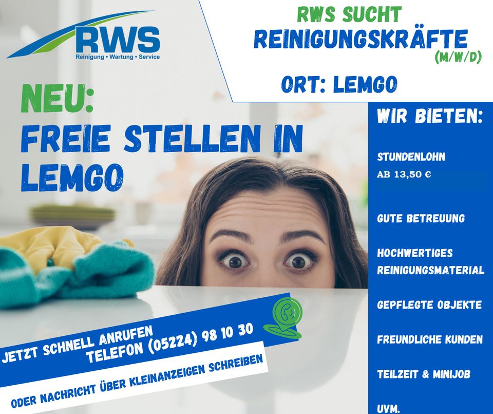 Reinigungskraft in mit Vorarbeitertätigkeiten in 32657 Lemgo gesucht in Lemgo