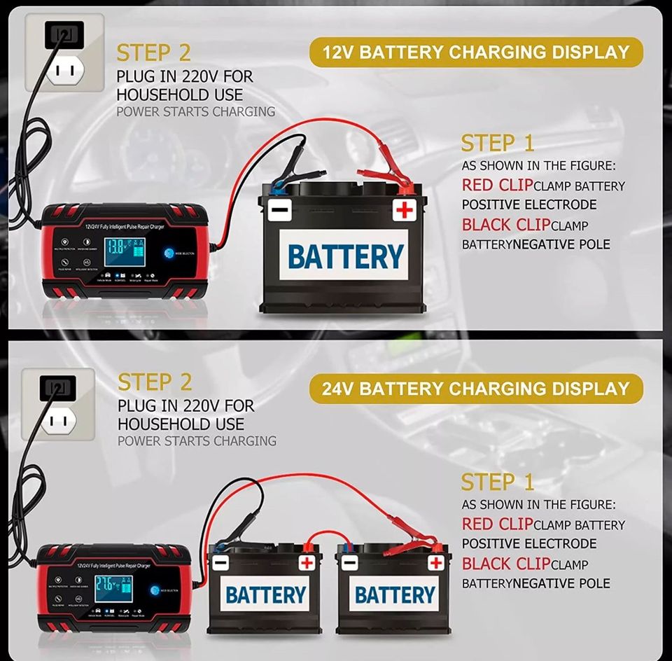 KFZ Auto Batterie Ladegerät Reparatur Akku Starthilfe 12V 24V in Bebra