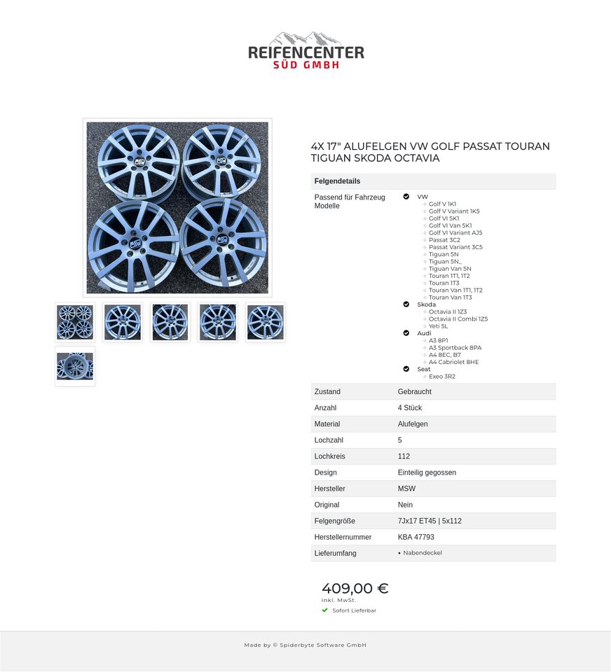 4X 17" ALUFELGEN VW GOLF PASSAT TOURAN TIGUAN SKODA OCTAVIA #1FHG in Bad Tölz
