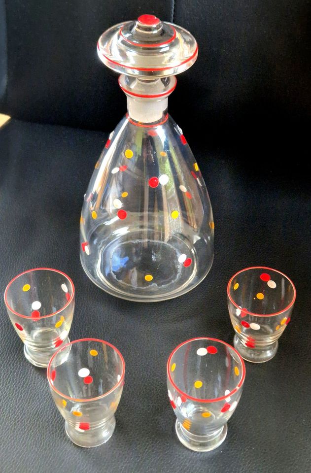 Biedermeier Likörset mit Likörkaraffe und 4 Gläsern in Bischofroda